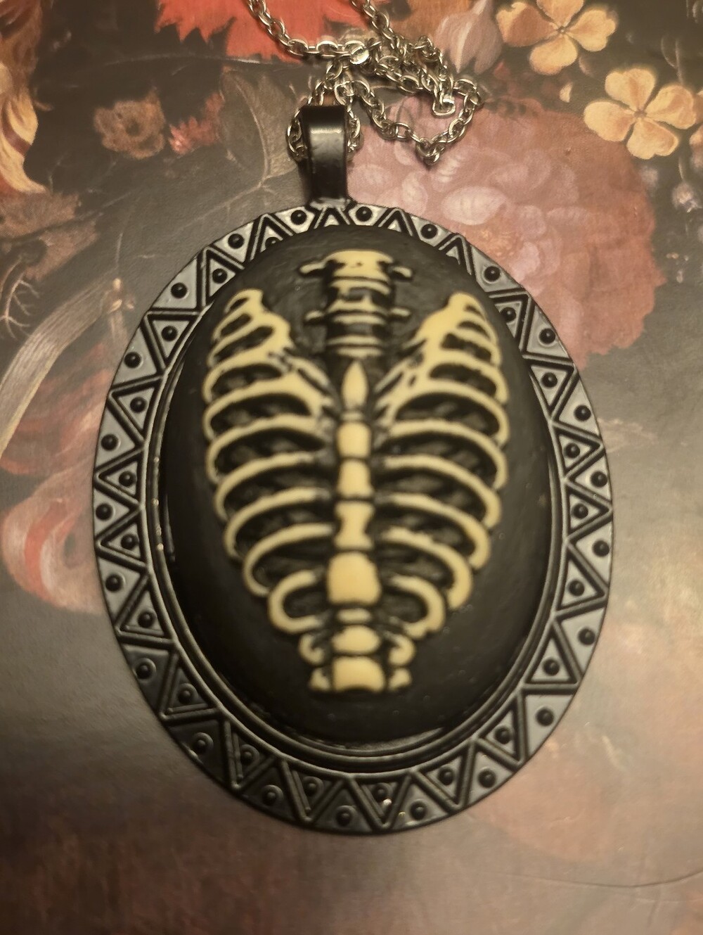 Ribcage Cameo 4 Halloween Goth Style W Silver Stainless Steel Chain Necklace